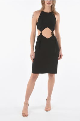 Mini-jurk met uitsparingen en veters in zwart