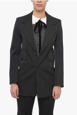 Stretch wollen blazer met gebogen mouwen in zwart