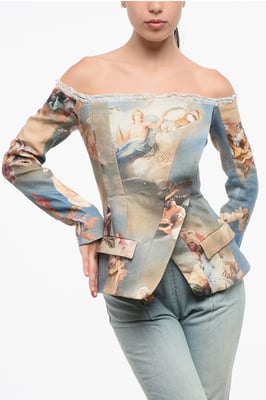Gestreept linnen off-shoulder blazer in veelkleurig