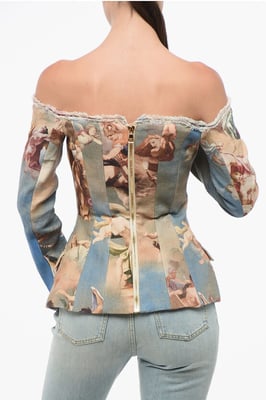 Gestreept linnen off-shoulder blazer in veelkleurig