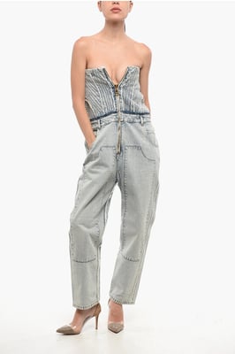 Mouwloze denim jumpsuit in blauw