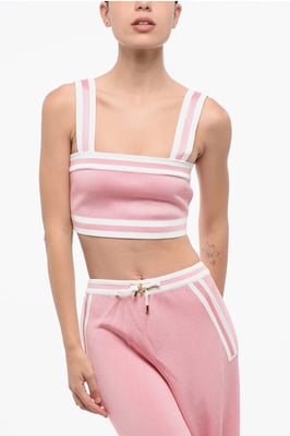 Gebreide crop top met ritssluiting in roze