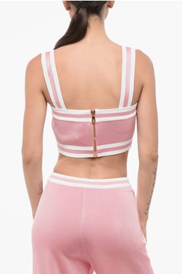 Gebreide crop top met ritssluiting in roze