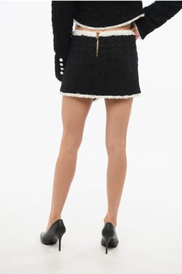 Tweed minirok met contrasterende details in zwart en wit