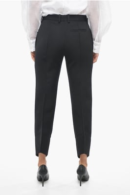 Wollen broek met plooien aan de voorkant en gebogen ontwerp in zwart