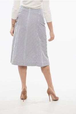 Gestreepte rok met knoopdetail in blauw
