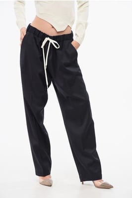 MM6 Virgin Wool Stretch Blend Broek met Trekkoord Taille in Blauw