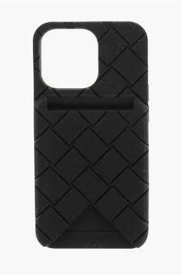 Gevlochten iPhone 13 Pro-hoes met externe kaarthouder in zwart