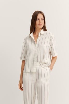 Bugatti Damen Gestreepte blouse van linnenmix