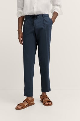 Bugatti Herren Geplooide broek met katoen-linnenmix