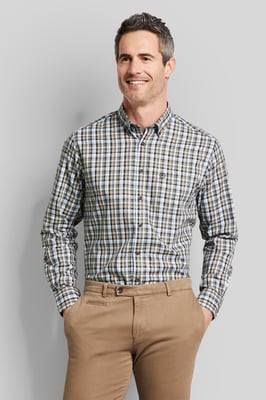Bugatti Herren Geruit overhemd met button-down kraag