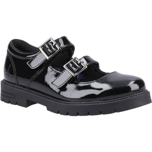 Hush Puppies Ella Patent Senior Meisjes Zwart Leren Schoenen