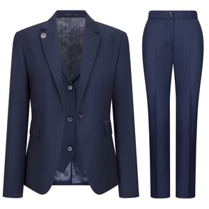 Dames 3-delig, op maat gemaakt, effen marineblauw formeel kantoorpak