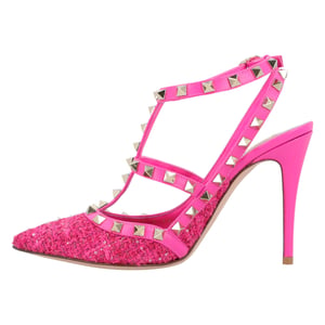 Valentino Caged 100 Tweed & Leren Pump Roze