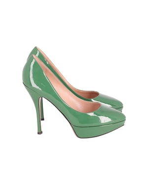 Valentino Platform Hakken in Groen Patentleer