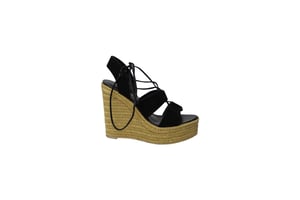 Saint Laurent Espadrille Platform Wedges in Zwart Suède