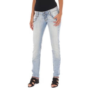 Lange denim broek met gescheurd effect en smalle zomen 10DB50076 Dames