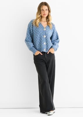 Denim Vlekprint Knopen Cardigan Look Trui
