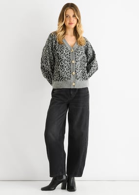 Grijze Dierenprint Wolmix Cardigan Look Trui