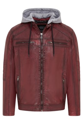 Heren Ox Red Hooded Burgundy Biker Lamsleren Jas - Burten