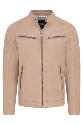 Beige Modern Klassiek Leren Gewatteerd Bikerjack voor Heren - Derry