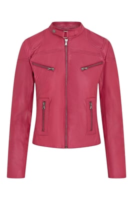 Roze slim-fit leren bikerjack voor dames - Maldon