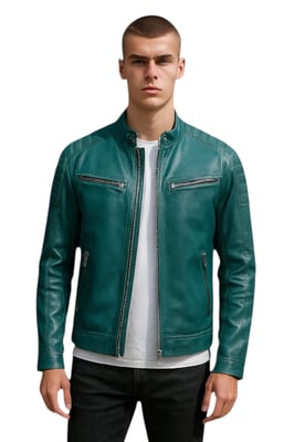 Heren Groen Modern Klassiek Leren Gewatteerd Bikerjack - Mackay