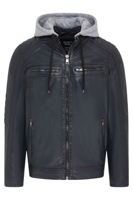 Heren blauwe capuchon biker lamsleren jas - Burten