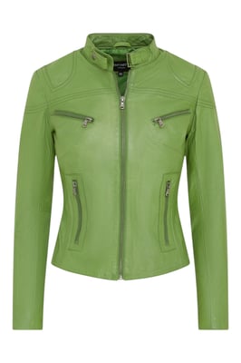 Dames Groen Slim-Fit Leren Bikerjack - Maldon