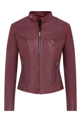 Dames bordeauxrode slim-fit leren bikerjack - Maldon