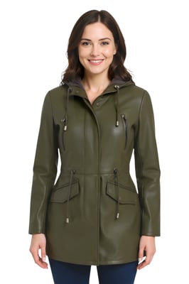 Groene leren parka met capuchon voor dames - Boekarest