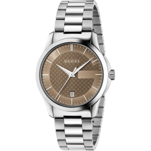 Gucci G-Timeless YA126445 Unisex Horloge met Bruine Wijzerplaat en Zilveren Band