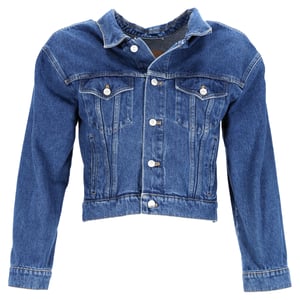 Balenciaga Geknoopte Cropped Jas in Blauwe Katoenen Denim