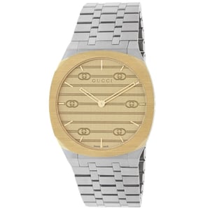 Gucci YA163403 25H Unisex Quartz horloge - 34mm Goud Roestvrij Staal