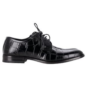 Saint Laurent Croco-Effect Vetwrap Oxfords in Zwart Leer
