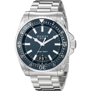 Gucci YA136203 Heren Duikhorloge met Blauwe Wijzerplaat en Roestvrijstalen Armband