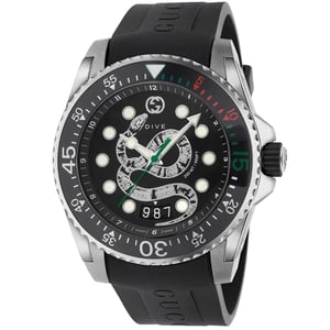 Gucci YA136217 Duikhorloge met zwarte slangen wijzerplaat - 200 m waterdicht
