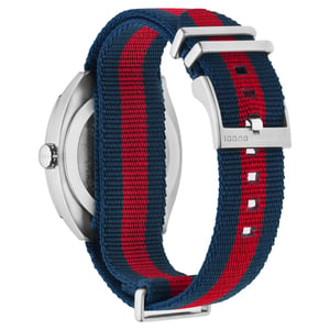 Gucci YA142304 GG2570 Heren 41mm Blauw Canvas Horloge - Stijlvol & Duurzaam