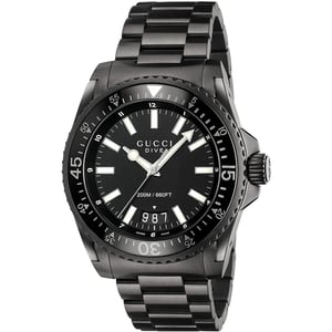 Gucci Dive herenhorloge YA136205 - Zwarte wijzerplaat & roestvrij staal ontwerp