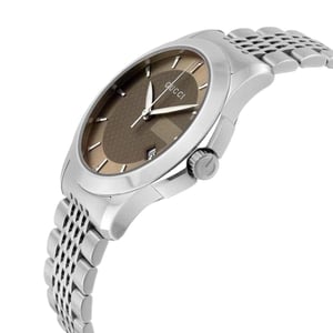 Gucci G-Timeless herenhorloge YA126406 met bruine wijzerplaat en zilveren armband