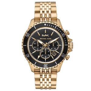 Stijlvol Michael Kors MK8726 herenhorloge met zwarte wijzerplaat en goudkleurige afwerking