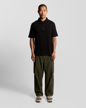 Lyle & Scott Interlock Poloshirt met Rits - Zwart