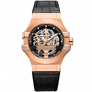 Maserati R8821108025 Automatische Skeleton Wijzerplaat Herenhorloge in Roségoud en Zwart