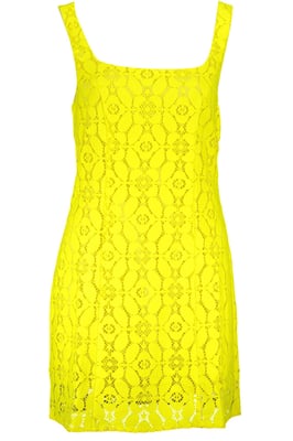 Kanten Jurk Neon Gele Mini Jurk