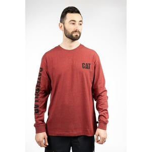 Caterpillar Merkenbanner Lange Mouwen Katoenen Heren Rode T-Shirt