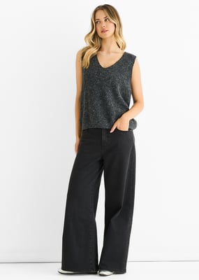 Grijze glitter V-hals vest gebreide trui