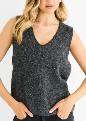 Grijze glitter V-hals vest gebreide trui
