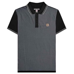 Lambretta Heren Houndstooth Big & Tall Poloshirt (Zwart/Ijzer)