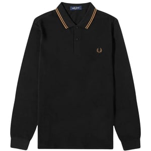 Fred Perry Herenpolo met dubbele kraag en lange mouwen (Zwart)