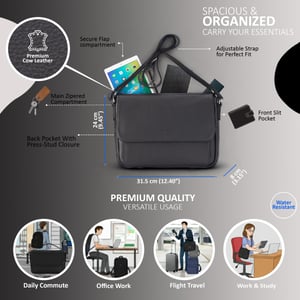 Echte leren zwarte laptoptas, reis- en werktas, schoudertas - Camden